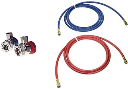 Bundle of Robinair 18192 R-134A Manual Replacement Coupler Set + Robinair 34722 Replacement 9' Long Red and Blue R-134a Enviro-Guard Hose Set for 34788, 34288, and 34134Z RRR Machines