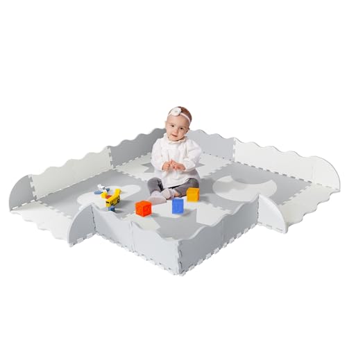 Image of Baby Play Mat Tiles - 61"x61" Extra Large, Grey & White Interlocking, Non-Toxic Foam, Safe for Infants & Toddlers
