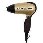 Bauer Professional 38850 Travel Hair Dryer Set/Compact 1200W Travel Hair Dryer with Folding Handle/Carry Case, Hairbrush & Comb / 2 Heat & Speed Settings/Lightweight, Portable, Dual Voltage
