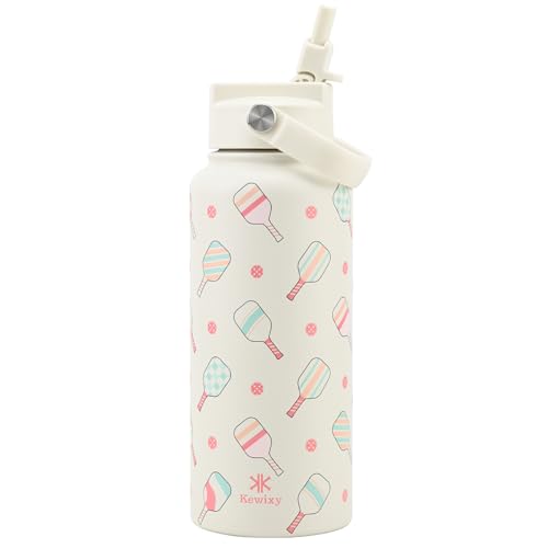 KEWIXY Pickleball Water Bottle 32 oz Insulated Stainless Steel with Straw Leak Proof Keep Cold 24H Vacuum Pickleball Gifts for Pickleball Players Pickleball Lovers Women Girls Sport