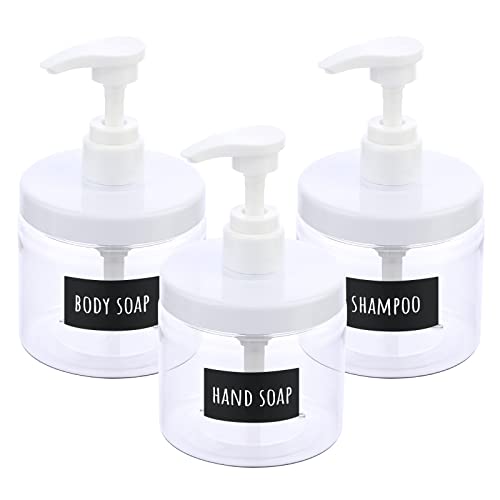 Segbeauty Shampoo Spender, 3 Stück 500 ml Shampoo Flaschen zum Befüllen, Seifenspender mit wasserfestem Etikett, Kunststoffpumpe, als Wohnaccessoires und Deko...
