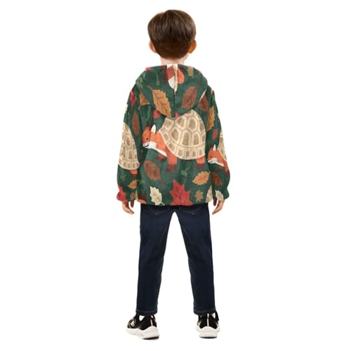 Fox and Turtle Autumn Leaves Toddler Fleece Jacket Girl Boys Hooded Fleece Jacket Coat Warm Outwear Zip-up 3-10T4
