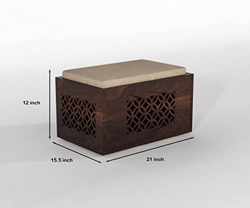 Image of Sheeshsam Wooden Coffee Table with 4 Stools for Living Room - Solid Wood Coffee Table with Cushion Seating Stools Tea Table Teapoy Center Piece for Home Sofa Center Table (Norris Walnut)