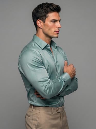 Image of Diverse Men's Satin Casual Shirt | Premium Solid Poly Satin | Wrinkle-Free, Full Sleeve Regular Fit Office, Business Wear