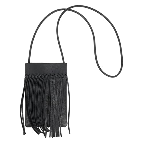 Image of Women Leather Fringe Messenger Bag Mini Hobo Crossbody Tassel Shoulder Bags