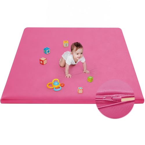 Image of Waterproof Baby Play Mat for Floor Memory Foam 47 * 47 Cushion Playpen Playmat Tummy Time Crawling Mat Nursery Rug Thick Pad Create Soft & Safe Area for Infants,Toddler,Kids,Hot Pink