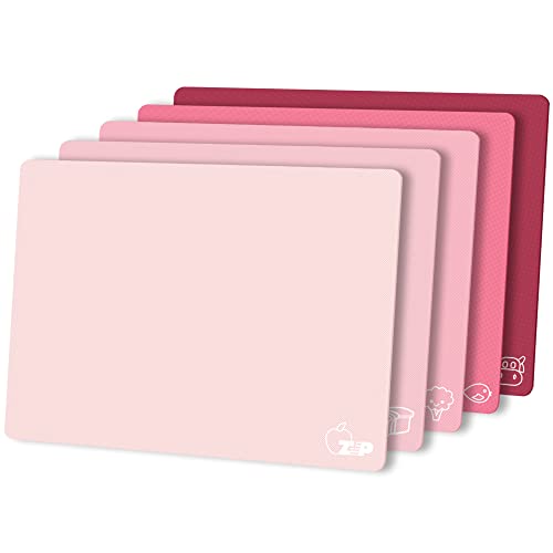 ZVP Flexible Plastic Cutting Board Set of 5 Gradient Color, Colorful Chopping Boards, BPA Free Mats, Non Slip, Dishwasher Safe, 15x12 Inch, Pink Multi-Color - 5 Pcs - Pink