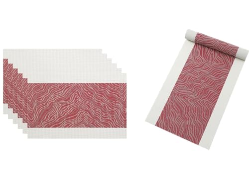 Image of Dining Table Placemats & Runner Set - Heat Resistant, Washable & Stain Resistant Woven Vinyl Mats | Table Runner & 6 Placemats Set for Stylish Dining (45x30 cm Placemats, 180x30 cm Runner)