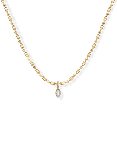 PAVOI 14K Gold Plated Dainty Tube Ball Square Beaded Chain Bezel Set Solitaire Pendant Necklace for Women | Round Princess Marquise Cubic Zirconia Statement Necklace