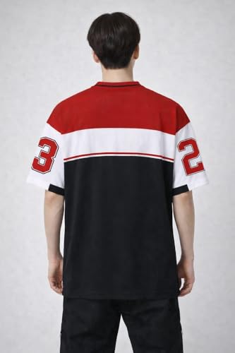 Image of Men's Polyester Oversize Printed T-Shirt, Color Block, Round Neck, Regular Fit, Urban Streetwear Theme
