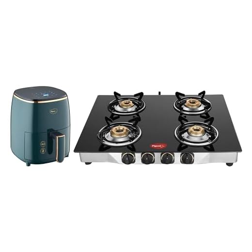 Pigeon Healthifry Digital Air Fryer, with 4.2 L Basket - Green & Pigeon by Stovekraft Blaze Gas Stove with High Powered 4 Brass Burner Cooktop has Glass Top and body (Black)
