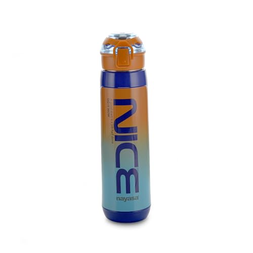 Image of Nayasa Plastic Turbo 600 ml BPA Free | Leak Proof | Push Button Cap Water Bottle for School, College & Office | Dark Blue