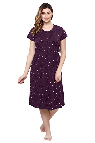 Image of TIGYWIGY Women's Cotton Printed Knee Length Maternity /Feeding /Nursing Nighty
