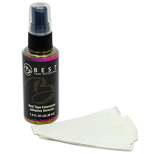 Hair Extensions Re-Tape Kit (15 Strips No Shine Tape & Bottle of C-22 Citrus Solvent 1.5 Ounces Spray Bottle All Natural Wetting Agents Removes Tape Extensions Wigs Hair Systems, Gentle on Skin