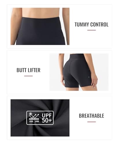 Women's 5" High Waisted Swim Board Shorts with Pockets Quick Dry UPF 50+ Beach Shorts with Liner4