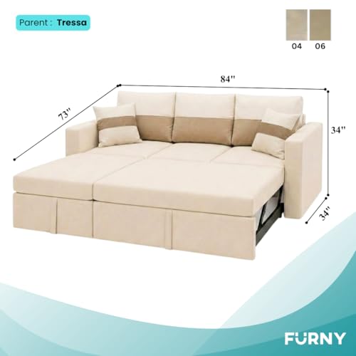 Image of FURNY Soria 4 Seater LHS Lounger Sofa Cum Bed (Cream-Beige) with Pull-Out Function | Luxury Velvet Suede Finish | Durable Comfort | Ideal for Living Room