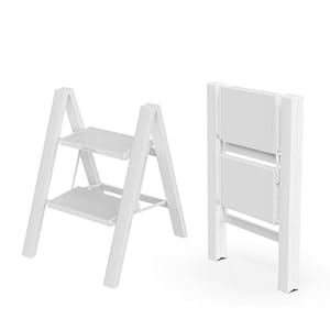 WOA WOA Step Ladder, Widen Pedals Foldable Step Stool, Lightweight Aluminum Ladder, Easy to Move Around, Anti-Slip Foot Stepladder for Household, Fold Thin & Space Save, 300 lbs Load (2 Step, White)