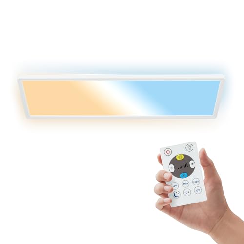 B.K.Licht   Panel LED plano con mando a distancia, regulable, iluminación indirecta, CCT ajustable de luz cálida a luz diurna, IP44, plafon led techo baño, lámpara techo, salón, 58x20x3 cm, blanco
