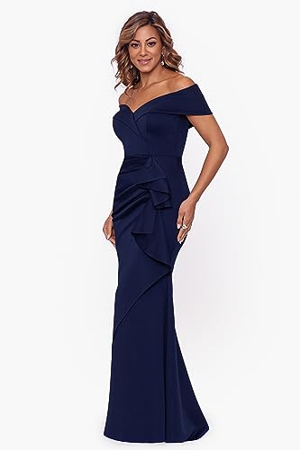 Xscape Women's Long Off Shoulder Sweetheart Neck Side Ruffle Gown3