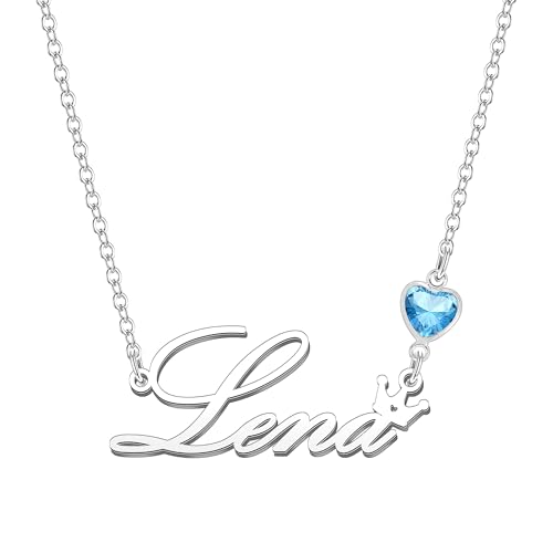 Kraven Damen Kette mit Namen Blauer Geburtsstein-Anhänger...