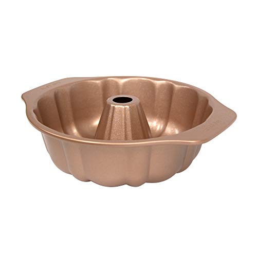 Image of casaWare Fluted Cake Pan 9.5-inch (10-Cup) Ceramic Coated NonStick (Rose Gold Granite)