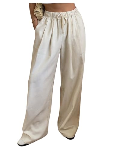 GORGLITTER Women's Low Rise Pants Boho Pleated Wide Leg Pants Casual Linen Pants