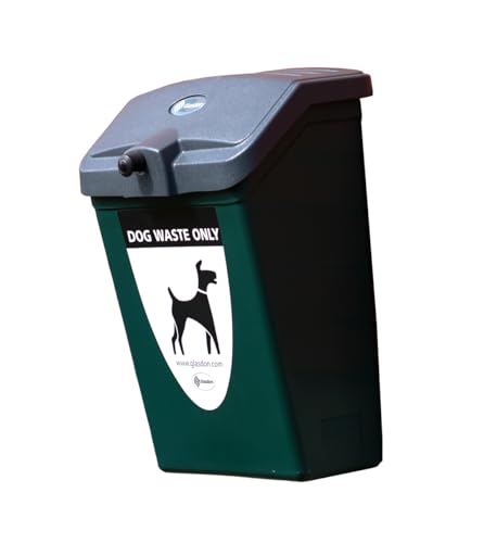 Glasdon Fido 25 Dog Waste Bin (Green or Red) with Graphics – 25 L Dog Poo Bin with Wall or Post Mounting Kit – Hygienic Pet Waste Bin & Self-Returning Lid (Green, Post-Mounting Kit)
