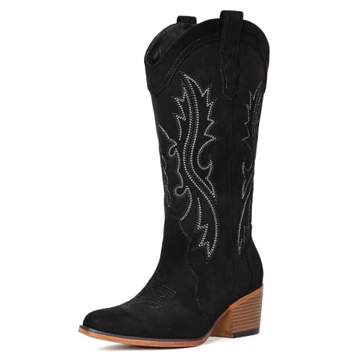 Image of IUV Cowboy Boots For Women Western Cowgirl Boots Mid Calf Snip Toe | Chunky Heel Ideal for low insteps