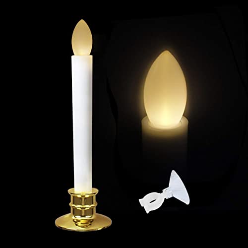 Image of 2 Pack Flameless Taper Candles with Remote /Timer & Suction Cup, Battery Operated Flickering LED Window Candles, Vintage Christmas Electric Fake Candlesticks, Golden Holder