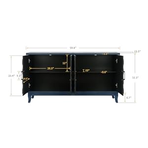 Smuxee 4 Door Vintage Buffet Cabinet Storage, 59.8" Large Lacquered Accent Storage Cabinet, Thickened Deep Blue Sideboard for Dining Living Room Kitchen Smuxee 4 Door Vintage Buffet Cabinet Storage 598 Large Lacquered Accent Storage Cabinet Thickened Deep Blue Sideboard for Dining Living Room Kitchen