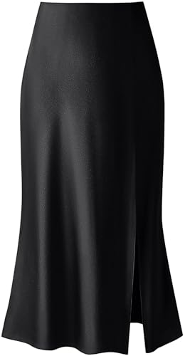 Keasmto Skirts for Women Midi Long High Waisted Satin...