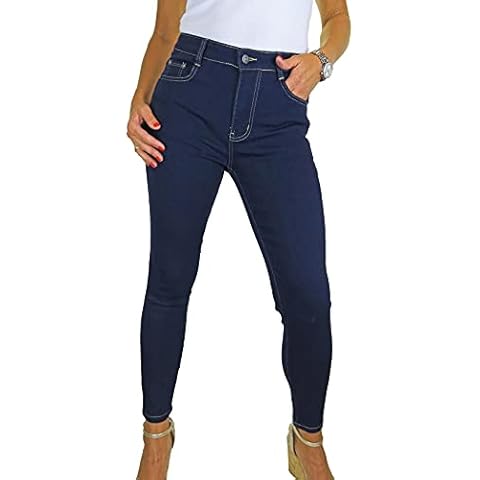 Women's Very Stretchy Skinny Jeans Ladies Ankle Length High Waist Denim Pants Solid Colour Indigo Blue 10-20 (16) Cover