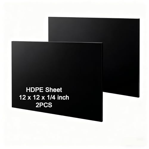 Image of HDPE Sheet 1 /4-2PCS 12 inch x 12 inch High Density Polyethylene Sheets with Protective Film 1 /4 Thick HDPE Plastic Sheet Board Solid Plastic Block for Flat Panel DIY Projects Machining Home (Black)