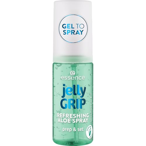 essence Jelly Grip Refreshing Aloe Spray, Fixation Spray, Transparent, Moisturising, Refreshing, Radiant Fresh, Vegan, Oil-Free, Alcohol-Free, Paraben-Free, Pack of 1 (50 ml)