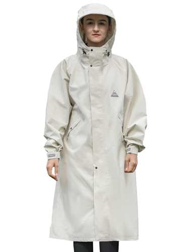 Image of Men's rainproof jacket with hood, waterproof, lightweight, activity long women's multi-functional raincoat, Large, Beige