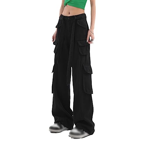 Vintage Aesthetic Cargo Pants Women Hig Waist Wide Trouser Baggy Jeans Pockets Cargo Pants for Women Straight Pant