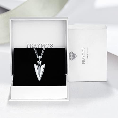 PRAYMOS Arrowhead Mens Necklace S925 Sterling Silver Arrow Jewelry Personalized Pendant for Men Boyfriend Brother Husband Gift,20'' +2'' Chain