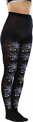 Image of ToBeInStyle Women's Spiderweb & Crawling Spider Print Hosiery Tights & Thigh High Stockings
