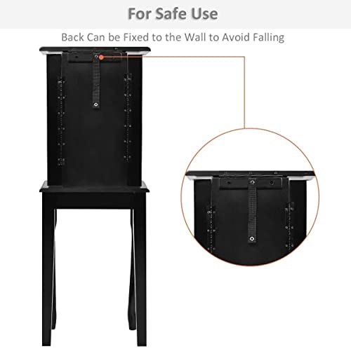 Officejoy Jewelry Armoire Cabinet W/ Top Flip Mirror, Wooden Jewelry Storage Chest W/ 4 Drawers, 2 Side Door, 8 Necklace Hooks, Standing Jewelry Organizer For Ring Necklace Bracelet (Black) #TOP2