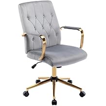 DUHOME Velvet Home Office Desk Chairs, Modern Gold Task Chair with Wheels for Office, Swivel Adjustable Computer Chair with Armrest and Gold Base Grey