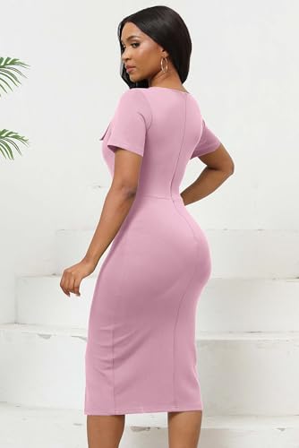 Image of Fooullaide Women's Sexy Bodycon Mid Dress Stretch Short Sleeve V Neck Cocktail Party Dresses