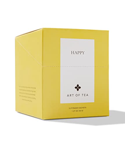 Art of Tea Happy Tea, 12 Individually Wrapped Sachets, Premium Green Tea Blend with Fruity Botanical Notes, Uplifting Caffeinated Tea Bags for Daily Wellness &amp; Mood Rituals