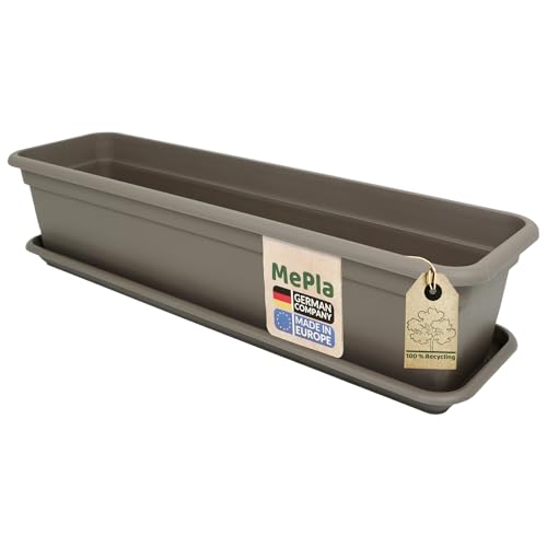 MePla - Balkonkasten Balcony 60 cm + Untersetzer - Taupe - Blumenkübel - Pflanzentopf - Pflanzenkasten aus wetterfest UV-beständigem Kunststoff