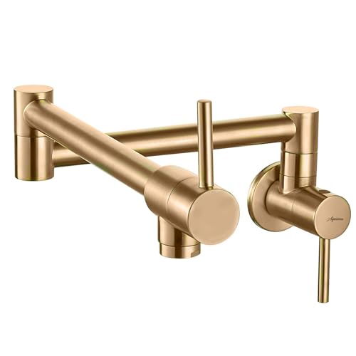 Image of Aquieen Wall Mounted Pot Filler Kitchen Faucet | Premium Brass Construction | Dual Valve Double Joint Swing Arm | 360 Rotating Folding Tap | Leak-Proof Ceramic Cartridge | Brushed Rose Gold