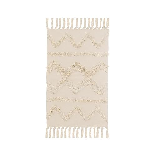 LOLAhome Alfombra Flecos de Rombos Beige de algodón Natural y poliéster de 50x80 cm