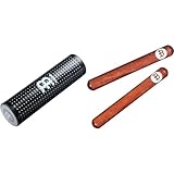 Meinl Percussion SH12-L-BK Studiomix Shaker mit strukturierter Oberfläche (Large), schwarz & CL1RW Wood Claves, Classic aus Rotholz (20,5 cm Länge / 2,5 cm Durchmesser)