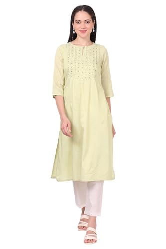 Anarkali Kurta Kota pour femme d'exception en tissu noble brodé de dentelle crème et vert XL