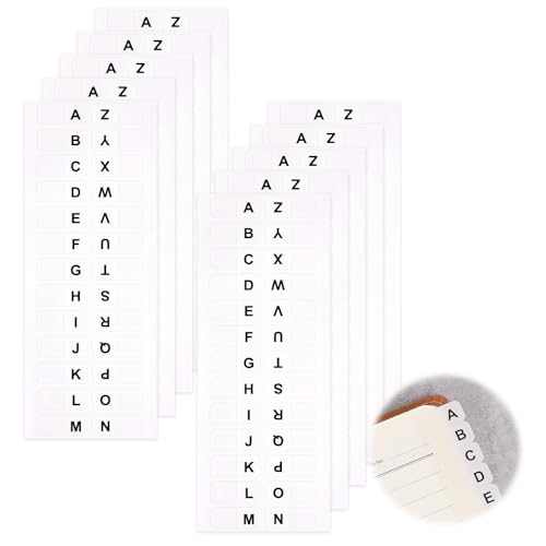 A-Z 26 White Letters Tabs Sticky Alphabet Tabs, 260 Pcs Self Adhesive Page Tabs Alphabetical Tabs Indexes for Books, Dictionary, Notes, File (10 Sheets)
