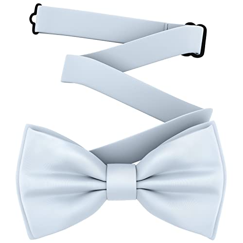 Adam Young Boy's Light Blue Bow Tie Pre-Tied Style Formal Satin Classic Bowtie for Tuxedo Faux Silk (Medium, Pastel Blue)