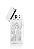 TESLA Lighter T05 Lichtbogen Feuerzeug, mit Foto-Gravur, personalisiert als Geschenk zu Weihnachten, Geburtstag etc. Elektronisches Feuerzeug, wiederaufladbar per USB inkl. Geschenkverpackung Silber